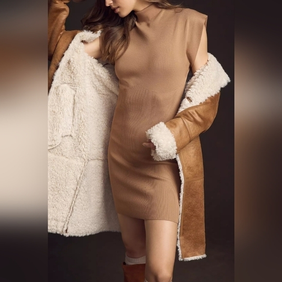 Anthropologie Mock Neck Cap Sleeve Mini Dress in Cedar Size XL NWT - Picture 8 of 16